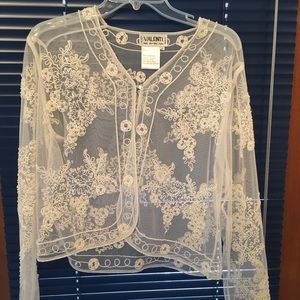Lace and Pearl Overlay Top
